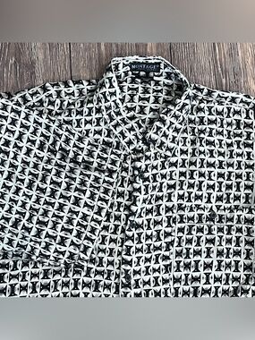 Vintage Montage Silk All Over Print Short Sleeve Button Down Shirt Mens XL 90’s